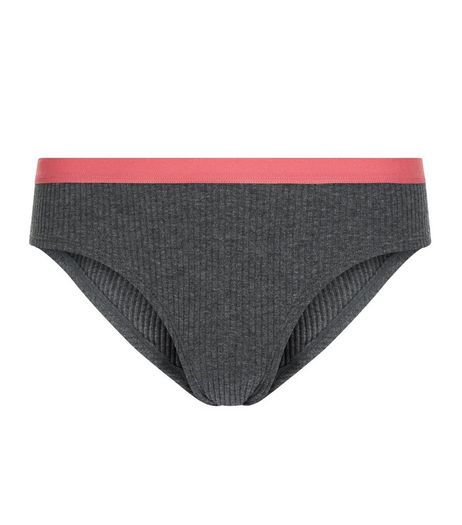 Grey Contrast Trim Ribbed Briefs | New Look
