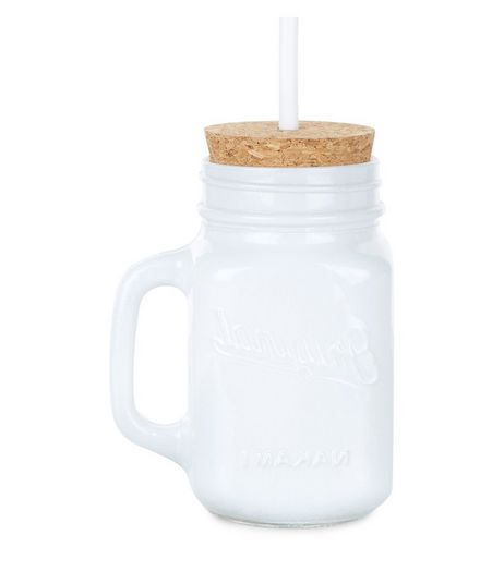 White Cork Lid Jar and Straw | New Look