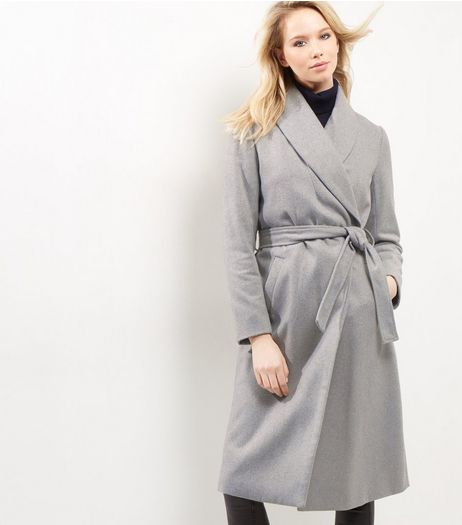 Grey Belted Longline Coat | New Look