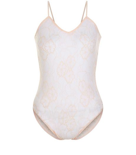 Shell Pink Floral Lace V Neck Bodysuit | New Look