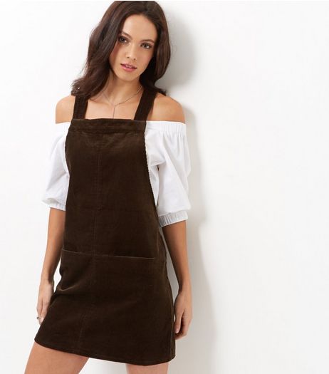 Khaki Cord Pinafore Dress | New Look