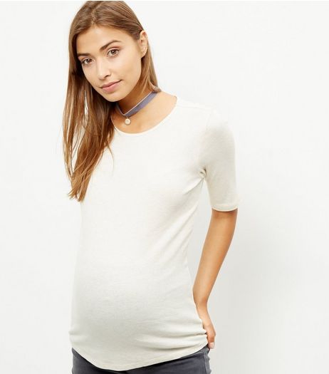 Maternity Cream Ribbed 1/2 Sleeve Top | New Look