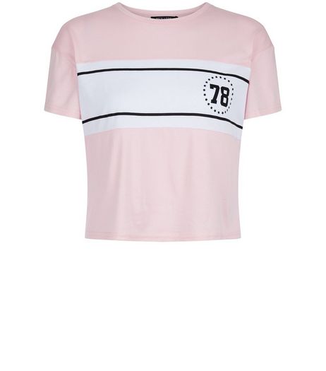 Teens Pink 78 Print Colour Block Crop Top | New Look