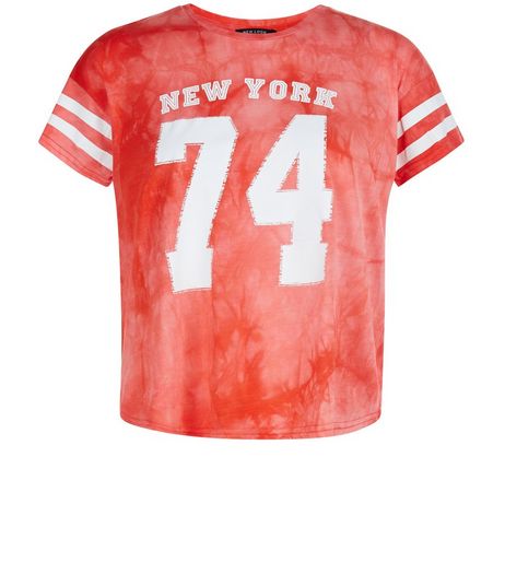 Teens Orange Tie Die New York 74 Crop Top | New Look