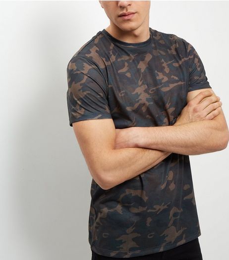 Khaki Camo Print T-Shirt | New Look