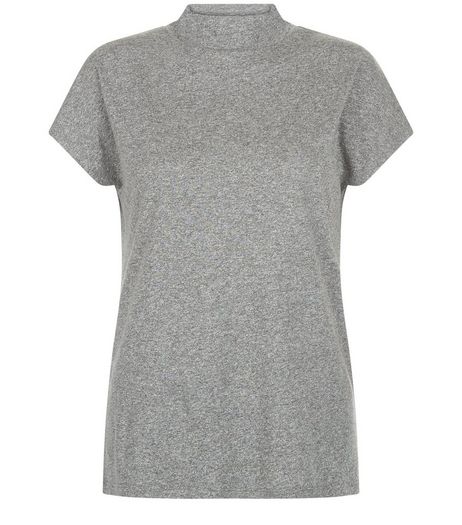 Grey Funnel Neck T-Shirt | New Look