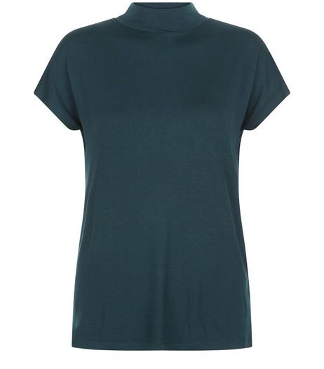 Dark Green Funnel Neck T-Shirt | New Look