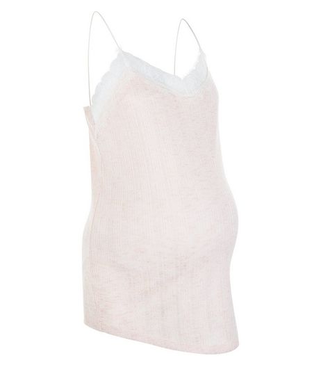 Maternity Pink Stripe Lace Trim Cami | New Look