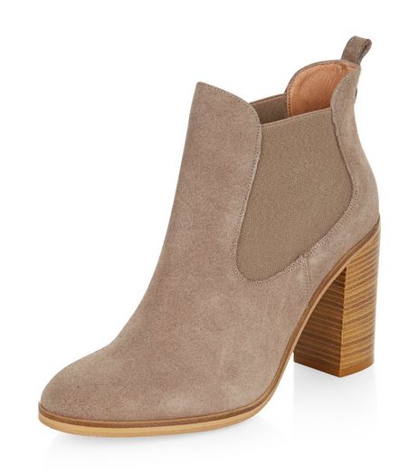 Grey Suede Chelsea Block Heel Boots | New Look