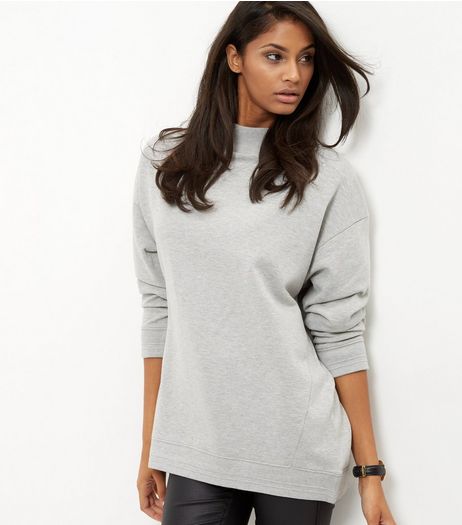 Grey Funnel Neck Longline Sweater | New Look