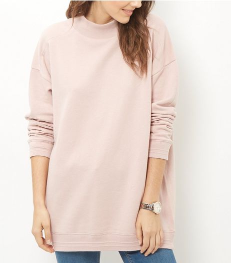 Shell Pink Funnel Neck Longline Sweater | New Look