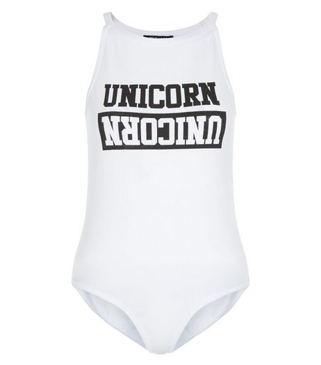 Teens White Unicorn Print Bodysuit | New Look