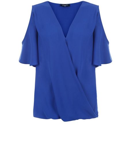 Tall Blue Cold Shoulder Wrap Top | New Look