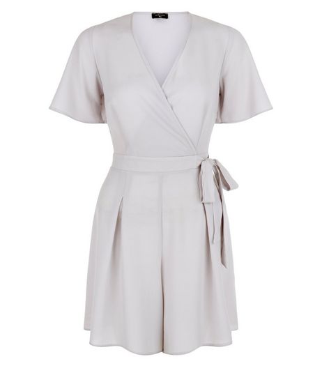 Tall Grey Wide Sleeve Wrap Playsuit | New Look