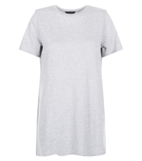 Pale Grey Ribbed Longline T-Shirt | New Look