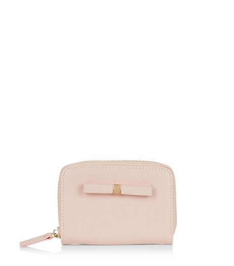 Shell Pink Bow Mini Zip Around Card Holder | New Look