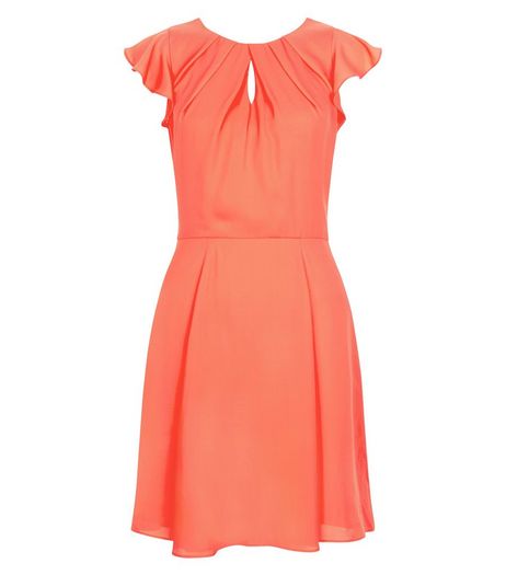 Peach Flutter Sleeve Skater Dress | New Look