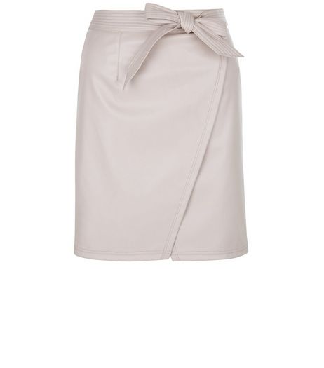 Petite Shell Pink Leather-Look Wrap Skirt | New Look