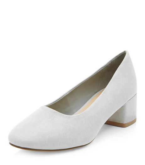 Grey Suedette Mid Block Heels | New Look