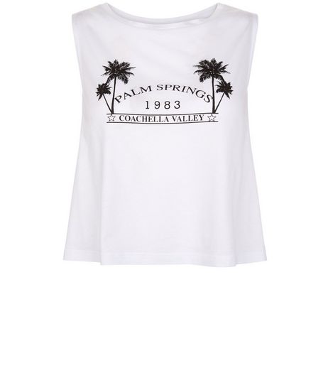 White Palm Springs Cross Strap Side Tank Top | New Look