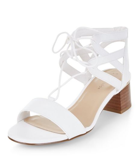 White Block Heel Ghillie Sandals | New Look