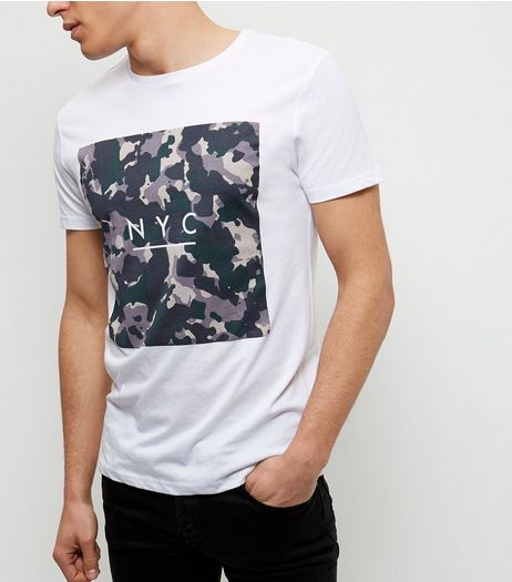 White Camo NYC Print T-Shirt | New Look