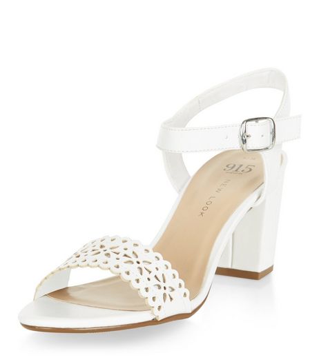 Teens White Laser Cut Out Block Heels | New Look