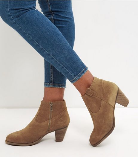 Tan Leather Western Block Heel Ankle Boots | New Look