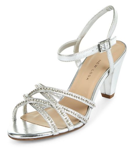 Teens Silver Diamante Cross Strap Heels | New Look