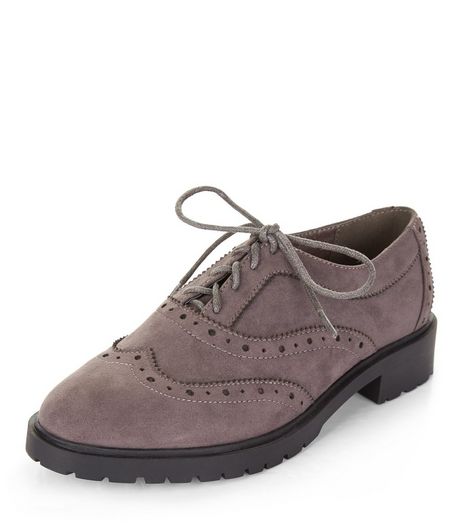 Teens Grey Suedette Chunky Brogues | New Look