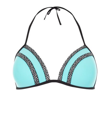 Turquoise Aztec Print Trim Bikini Top | New Look
