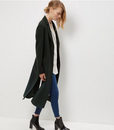 Dark Green Strap Back Split Side Maxi Coat | New Look