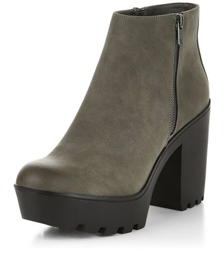 Grey Suedette Chunky Block Heel Ankle Boots | New Look