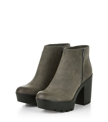 grey block heel ankle boots