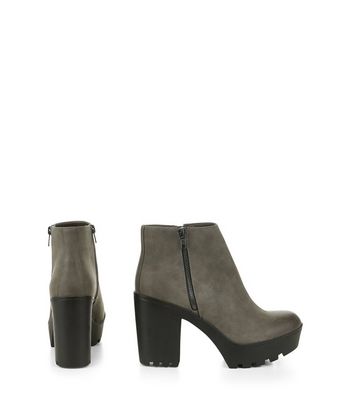 grey block heel ankle boots