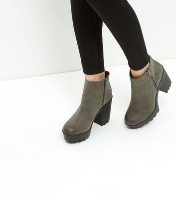 grey block heel ankle boots