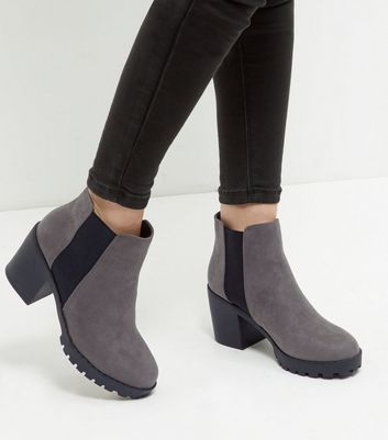 grey suedette chunky chelsea boots