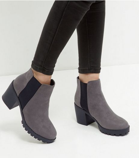 Grey Suedette Chunky Chelsea Boots | New Look