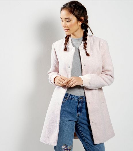 Shell Pink Speckled Longline Bomber Jacket | New Look
