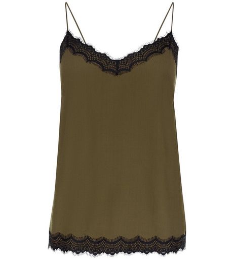 Petite Khaki Lace Trim Cami | New Look