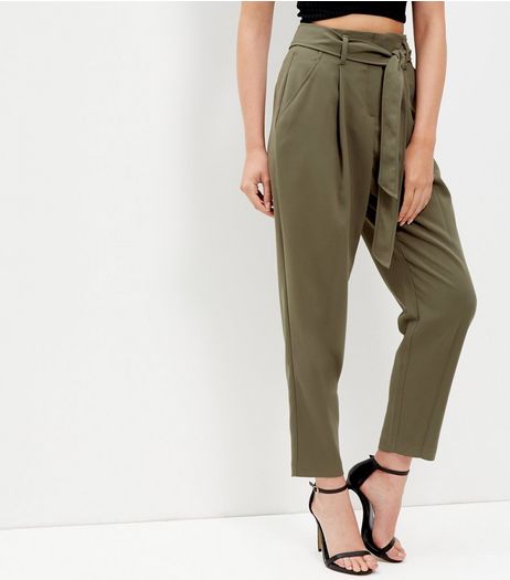 Tall Khaki Belted Trousers | New Look
