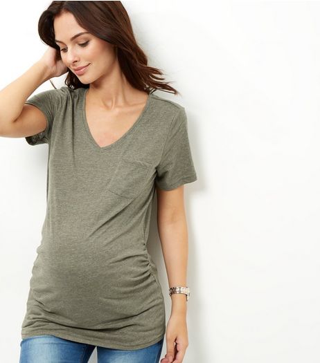 Maternity Kahki V Neck T-Shirt | New Look