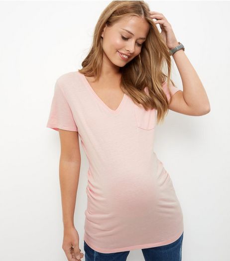 Maternity Shell Pink V Neck T-Shirt | New Look