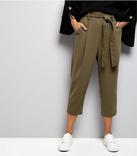 Petite Khaki Belted Trousers | New Look