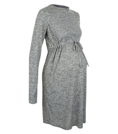 Maternity Grey Ribbed Long Sleeve Dress | New Look