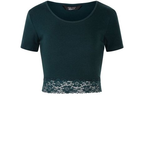 Teens Dark Green Lace Trim T-Shirt | New Look