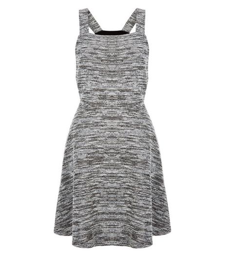 Grey Fine Knit Space Dye Pinafore Skater Dress | New Look