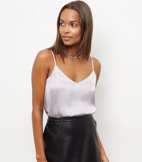 Grey Sateen V Neck Cami | New Look