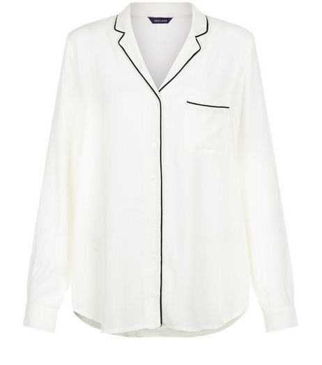 Cream Contrast Trim Long Sleeve Shirt | New Look