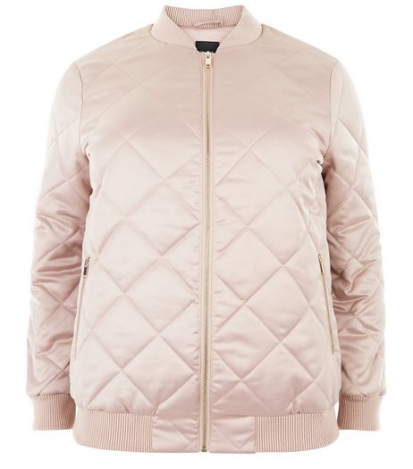 Curves Pink Quilted Bomber Jacket | New Look